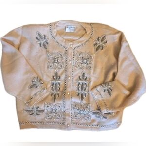 Vintage Marisa Christina Cardigan Sweater Wool Angora Pale Pink Size Medium NEW